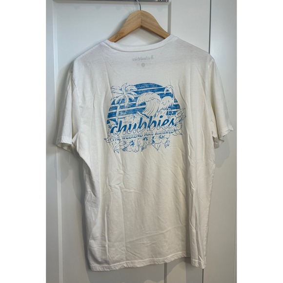Chubbies Mens Large White Graphic T-Shirt Flamingo Palm Tree Beach The Weekend - Picture 3 of 3